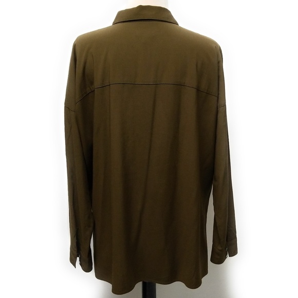 J JILL Olive Green Button Front High Low Shirt XS - Picture 7 of 7